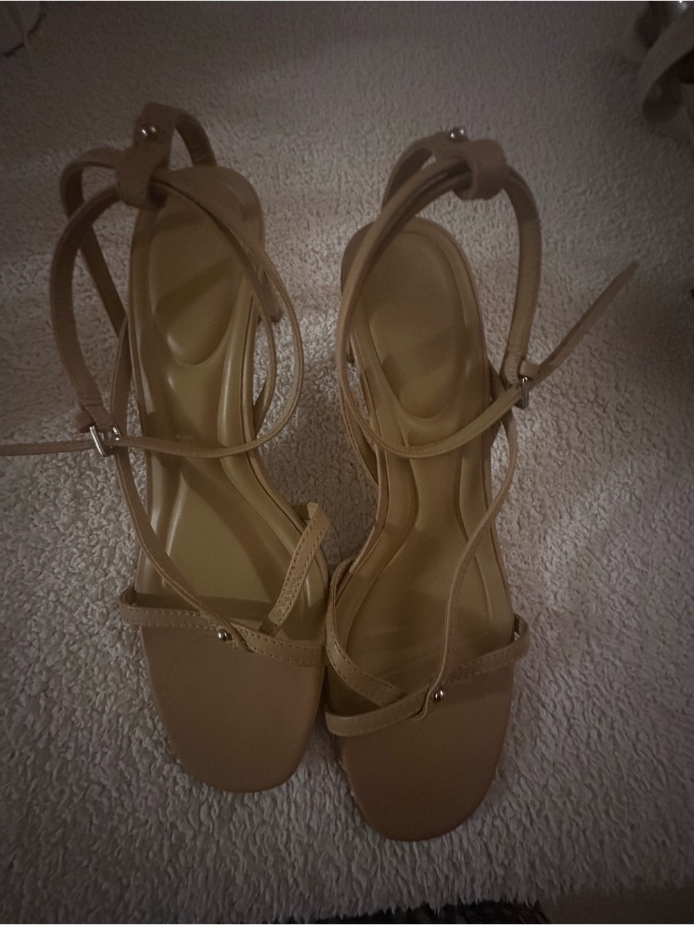 Vince Nude Strappy Ankle-Tie Heeled Sandals